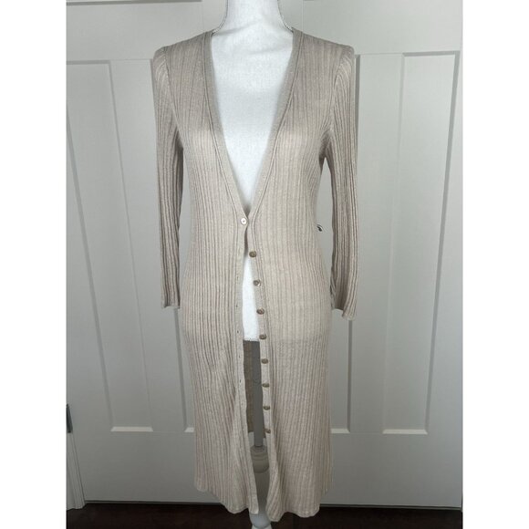 Eileen Fisher Taupe Beige Organic Linen Duster Cardigan Sweater Women's Size PS - Picture 1 of 12
